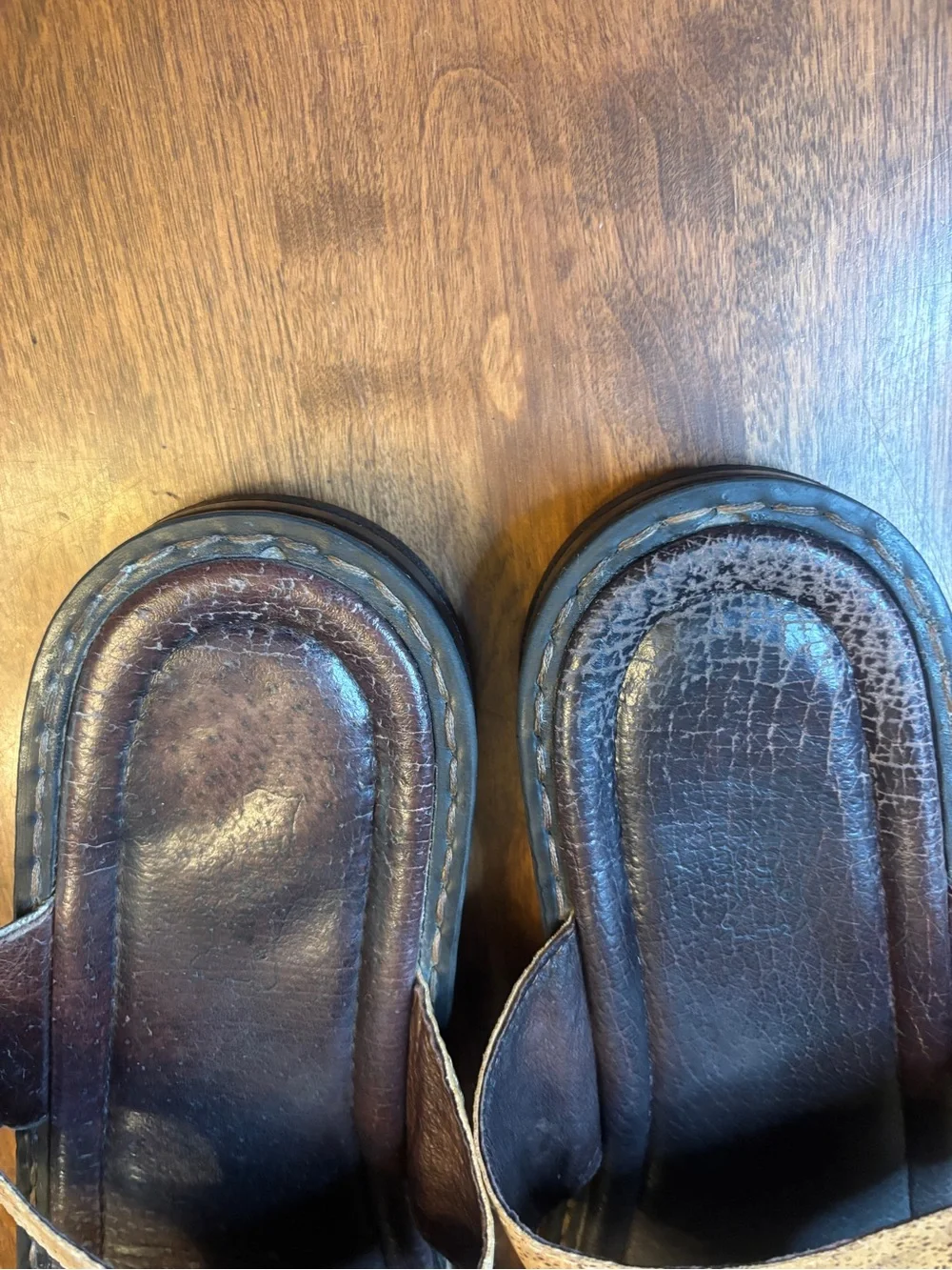 Two-Tone Cork & Dark Brown Leather Slide Sandals
